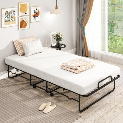 Dreamade Twin Folding Bed with Mattress, Roll Away Bed Portable Guest Bed w/Sturdy Metal Frame