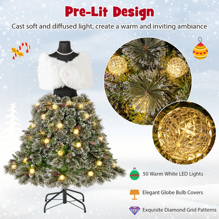 Dreamade 5ft Pre-Lit Dress Form Christmas Tree with Female Mannequin Torso Shawl Necklace
