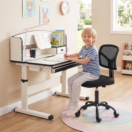 Dreamade Armless Kids Desk Chair | Rolling Study Chair with Wheels & Adjustable Height