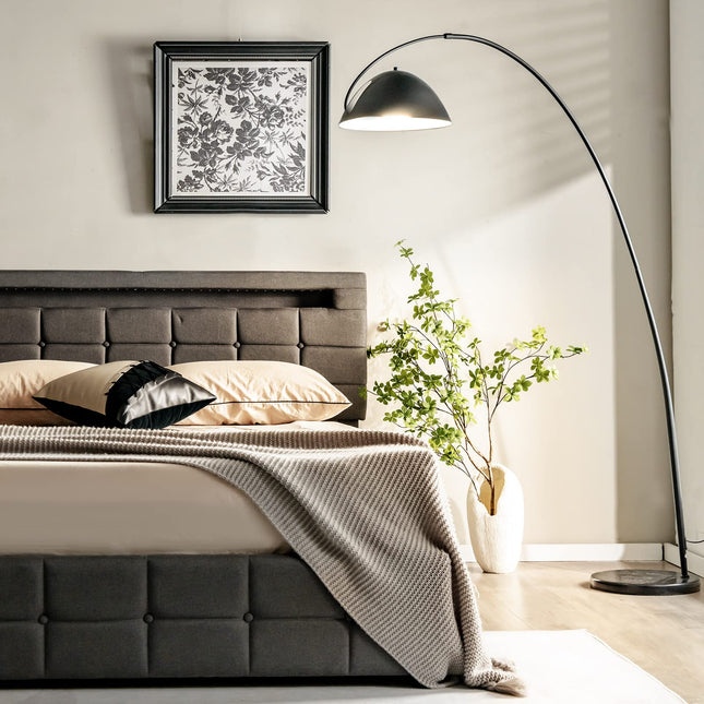 Dreamade Queen Bed Frame with LED Lights and 4 Drawers, Upholstered Platform Bed Frame with USB Ports