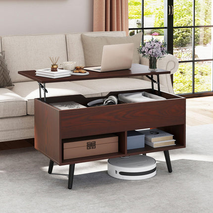 Dreamade Lift Top Coffee Table Modern Cocktail Table w/Hidden Compartment & 2 Open Shelves