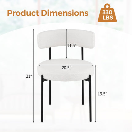Dreamade Sherpa Dining Chairs Set of 4, Upholstered Round Kitchen Chairs with Curved Backrest & Metal Legs