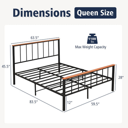 Dreamade Queen/Full Size Metal Platform Bed Frame with Spindle Headboard & Footboard, Black