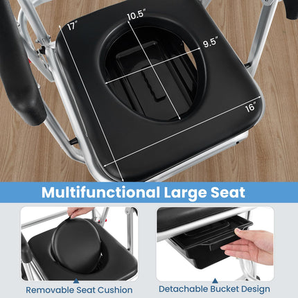 Dreamade Bedside Commode Wheelchair for Toilet - Foldable Shower Chair with Arms, Lockable Casters