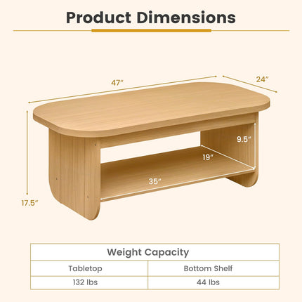 Dreamade 47" Mid Century Oval Coffee Table with Storage Shelf & Round Corner