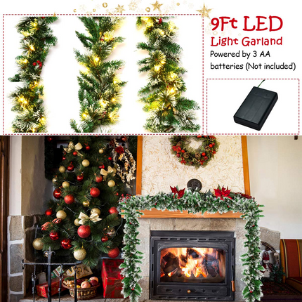 Dreamade 9FT Pre-lit Christmas Garland, Artificial Christmas Pine Rattan w/Timer - DreamadeUS