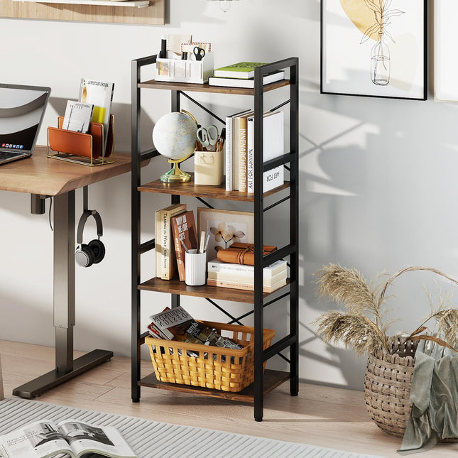 Dreamade 4-Tier Bookshelf | Narrow Freestanding Display Shelf with Metal Frame (1/2)