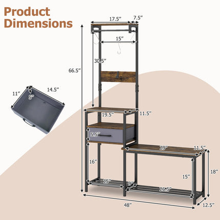 Dreamade 7-in-1 Hall Tree with Bench and Shoe Storage