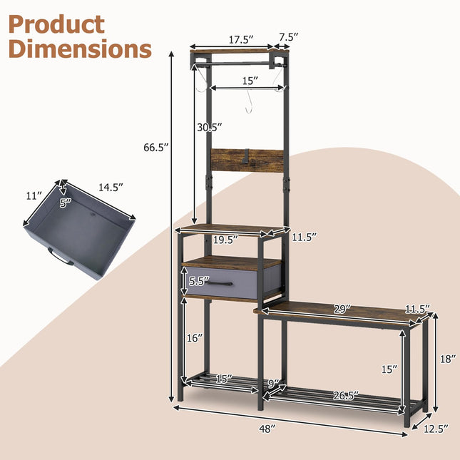 Dreamade 7-in-1 Hall Tree with Bench and Shoe Storage