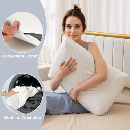 Dreamade Charcoal Memory Foam Pillow 2 Pack, 3D Cutting Ventilated Pillows with Washable Cover, Back & Side Sleeper Pillows