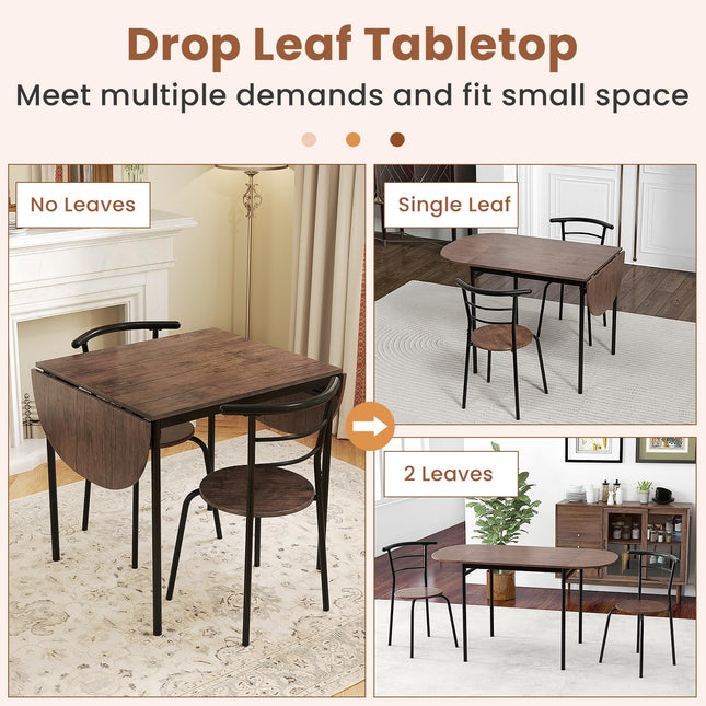 Dreamade 3-Piece Dining Table Set for 2 - Kitchen Table Chair Set with 55” Drop Leaf Dinner Table, Dining Chairs