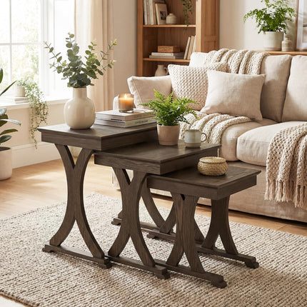 Dreamade Nesting Coffee Table Set-of-3 - Stackable Rectangular Sofa End Side Table