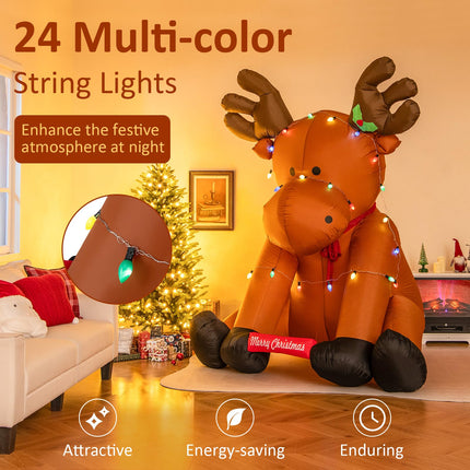 Dreamade 8.5 FT Tall Multi-Color Lighted Xmas Inflatable Reindeer Sitting on The Ground