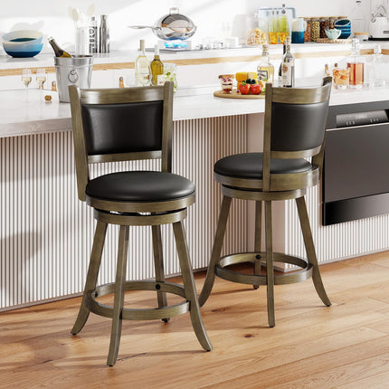 Dreamade Accent Wooden Swivel Back Counter Height Bar Stool, Fabric Upholstered Design