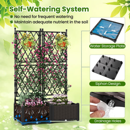 Dreamade Raised Garden Bed with Lattice Trellis Self-Watering Planter Box（32"LX16"WX50"H）