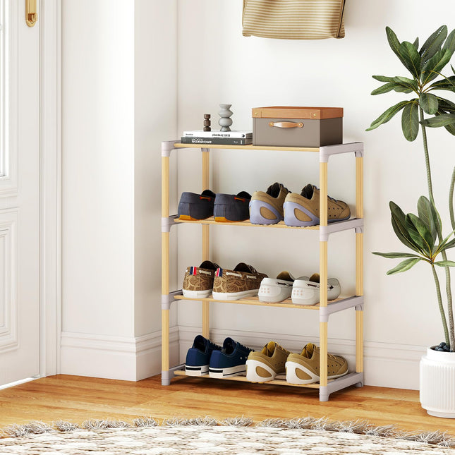 Dreamade 4-Tier Stackable Pine Wood Shoe Rack for entryway