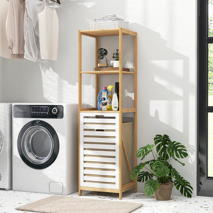 Dreamade Tilt Out Laundry Hamper - Laundry Hamper Cabinet with 3 Tier Storage Shelves, Removable Laundry Basket