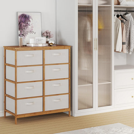 Dreamade 8-Drawers Dresser Bamboo Fabric Storage Tower with Removable Fabric Bins