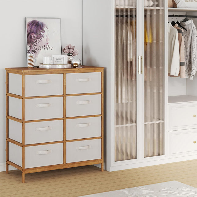 Dreamade 8-Drawers Dresser Bamboo Fabric Storage Tower with Removable Fabric Bins
