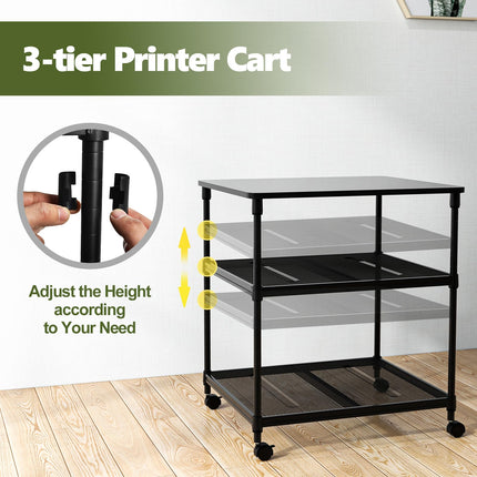Dreamade Printer Stand, 3-Tier Industrial Printer Cart with Lockable Wheels