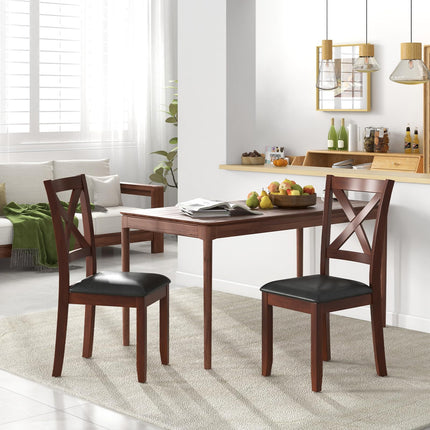 Dreamade Wood Dining Chairs, Faux Leather Upholstered Dining Chairs with Rubber Wood Legs