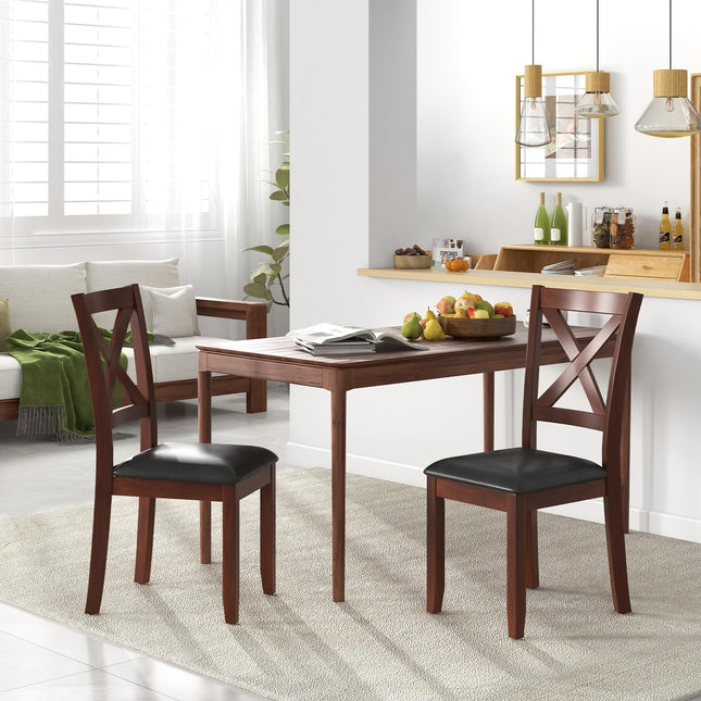 Dreamade Wood Dining Chairs, Faux Leather Upholstered Dining Chairs with Rubber Wood Legs