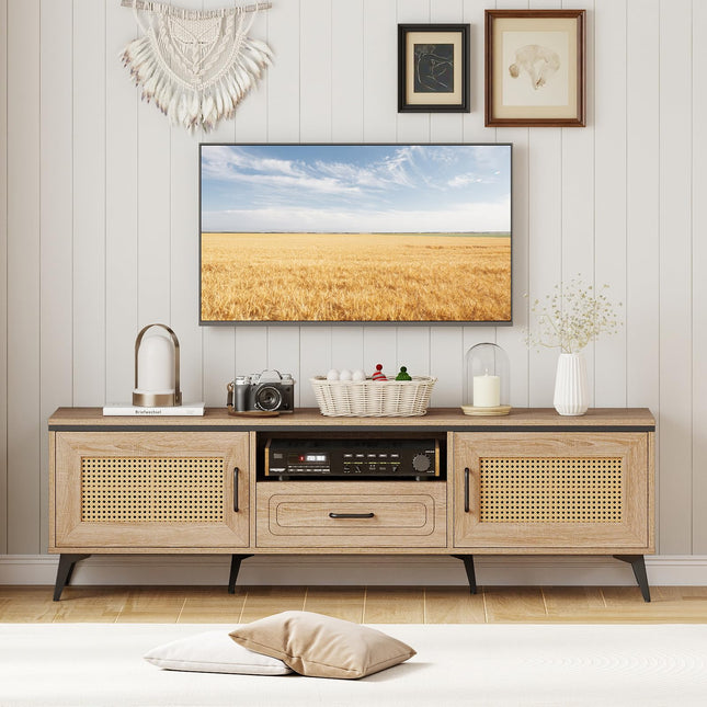 Dreamade TV Stand for 60/65 Inch TV | Boho Entertainment Center with Storage Cabinets
