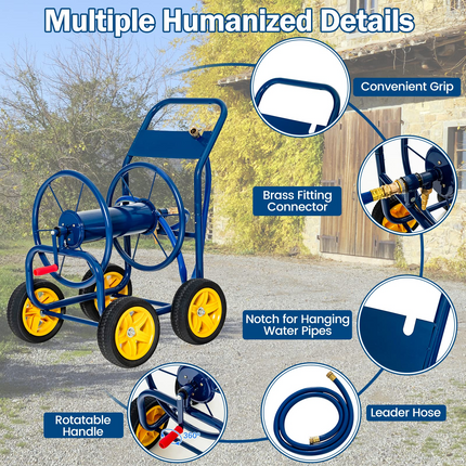 Dreamade Garden Hose Reel Cart - Water Hose Cart with 4 Wheels & Non-slip Grip