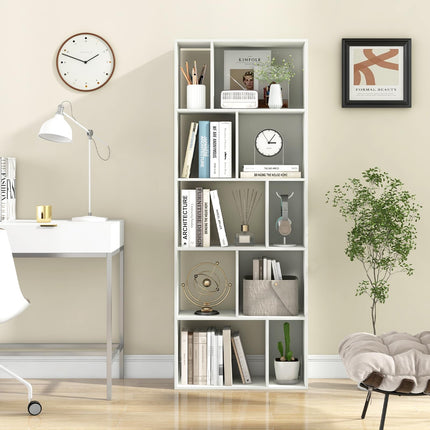 Dreamade 5-Tier Geometric Bookshelf, 63" Modern Tall Bookcase, 10-Cube Storage Organizer