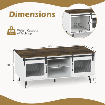 Dreamade 48" Farmhouse Coffee Table with Sliding Doors & Adjustable Shelf