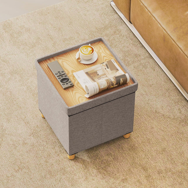 Dreamade 18 Inches Ottoman with Storage and Rubber Wood Legs