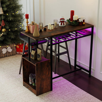 Dreamade Rectangular Bar Table with Charging Station and LED Light
