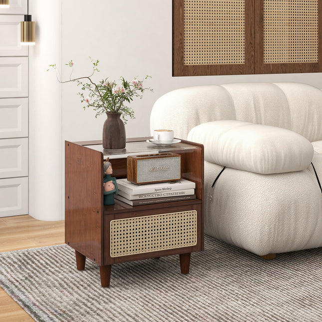 Dreamade Rattan Nightstand with Drawer