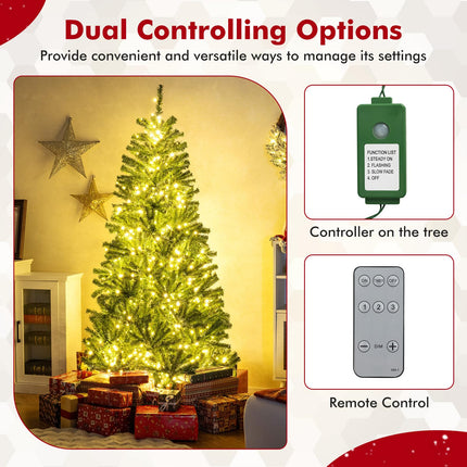 Dreamade 6FT | 7FT | 8FT Pre-Lit Remote Control Artificial Christmas Tree with Warm White LED Lights