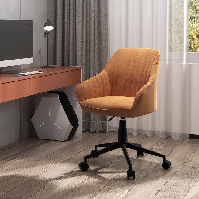Dreamade Leather Office Chair Brown, Mid Century Desk Chair with Wheels and Ergonomic Armrests