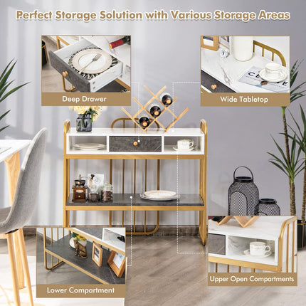 Dreamade Console Table for Entryway, Sofa Table with Drawer, Storage Shelf, Metal Frame(Gold)