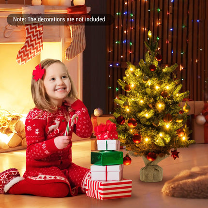 Dreamade 2ft Pre-Lit Tabletop Christmas Tree, Small Artificial Spruce Tree w/ 35 LED Lights