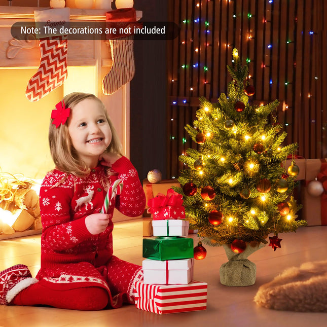 Dreamade 2ft Pre-Lit Tabletop Christmas Tree, Small Artificial Spruce Tree w/ 35 LED Lights
