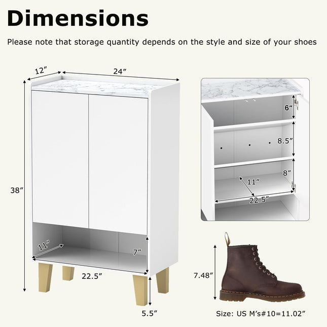 Dreamade 5-Tier Shoe Cabinet with Doors, Faux Marble Shoe Rack Organizer with Anti-Tipping Kit & Flat Tilting Storage Shelves