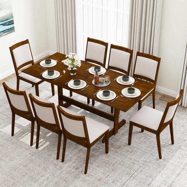Dreamade 71" Dining Table with H-shaped Rubber Wood Leg and Wood Grain Tabletop