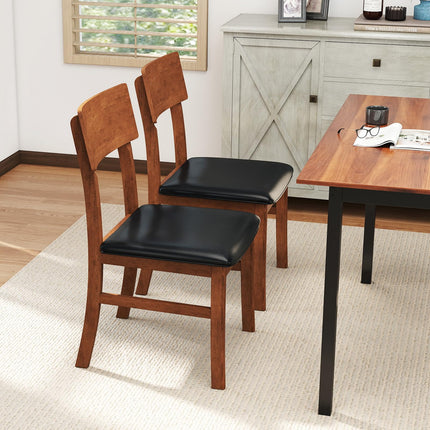 Dreamade Wooden Dining Chairs Set Kitchen Side Chairs w/Rubber Wood Legs Faux Leather Upholstered Seat