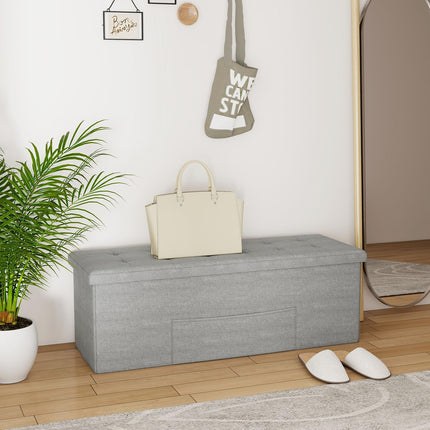 Dreamade 43 Inches Folding Storage Ottoman Bench Upholstered Storage Chest with Side Pocket