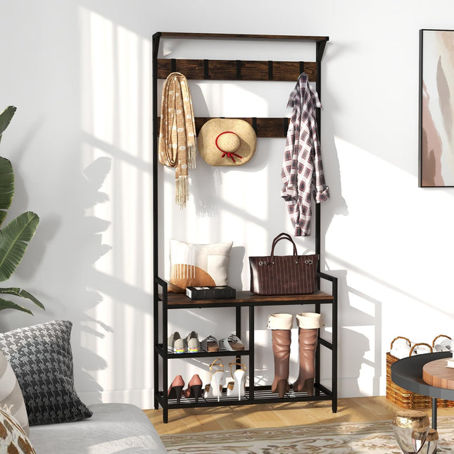 Dreamade 3-in-1 Coat Rack, 71" Hall Tree with Shoe Bench