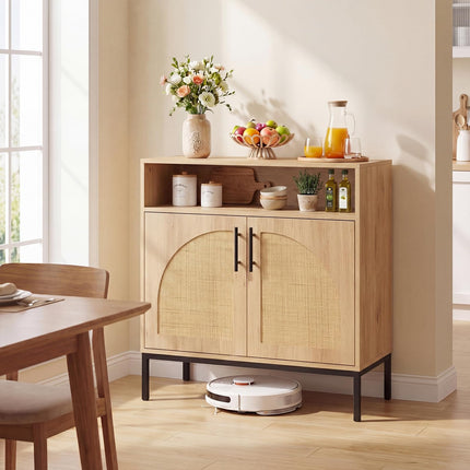 Dreamade 32" Sideboard Buffet Cabinet with 2 Natural Rattan Decorated Doors (1/2)