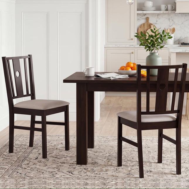 Dreamade Wood Dining Chairs w/Fabric Padded Seat & Slatted Curved Back (2/4)
