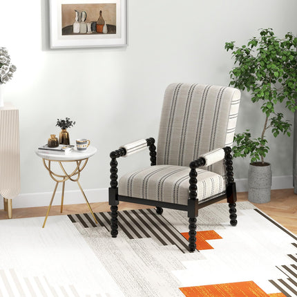 Dreamade Mid Century Modern Spindle Accent Chair Set of 1/2, Upholstered Armchair w/Rubber Wood Frame