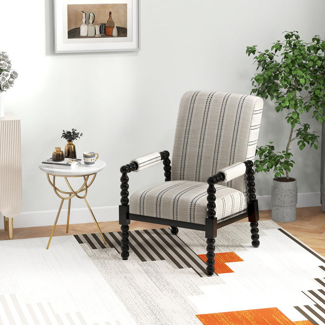 Dreamade Mid Century Modern Spindle Accent Chair Set of 1/2, Upholstered Armchair w/Rubber Wood Frame