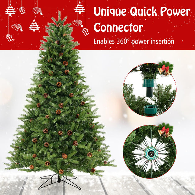 Dreamade 3-Minute-Setup Pre-Lit Artificial Christmas Tree, 7ft Hinged Xmas Tree with 360 Quick Power Connector
