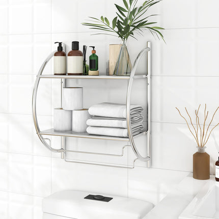 Dreamade Bathroom Shelf with Towel Rack - 2 Tier Rustproof Over The Toilet Storage Shelf