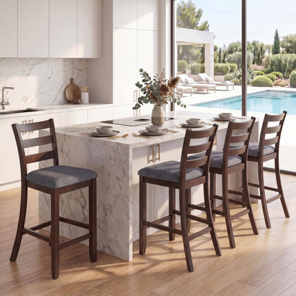 Dreamade 26 Inch Farmhouse Upholstered Wooden Barstools with Footrest (2/4)